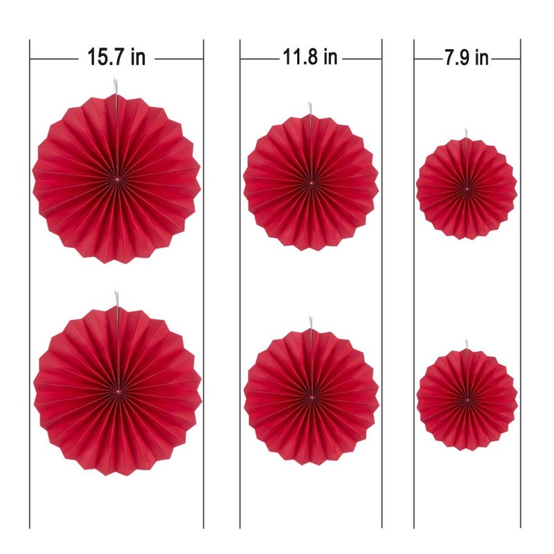 MOWO Red Paper Fans Hanging Decoration (red,6pc) - Image 2